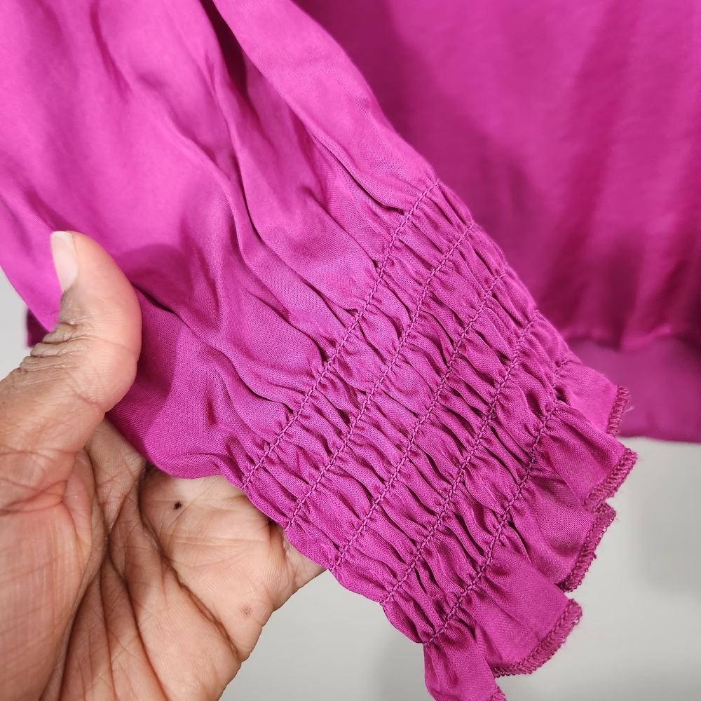Esqualo Fuchsia Satin V-Neck Blouse Size 6 - Picture 7 of 10